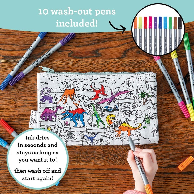 eatsleepdoodle DIY Coloring Dinosaur Pencil Case for Kids with 10pcs Washable Markers, Reusable Art Supply Organizer, Fun Arts & Crafts Activity for Boys & Girls, Creative Gift Idea for Ages - Image 3